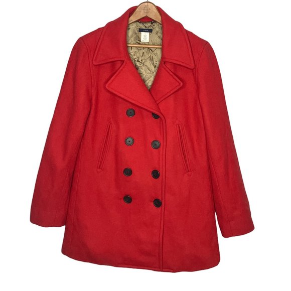 J.Crew Medium M Orange Thinsulate Wool Blend Double Breasted Pea Coat Peacoat - Picture 1 of 7